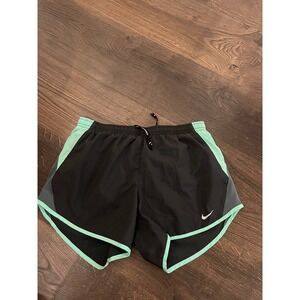 Nike Dri-FIT Women Running Shorts Black Mint Green Mesh Trim Size Small